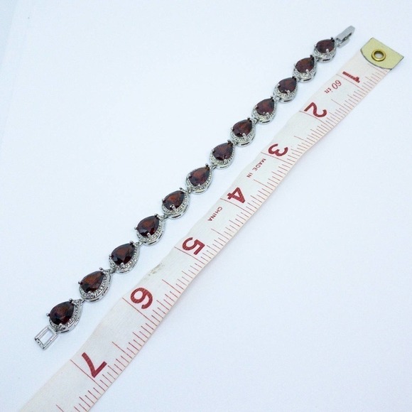 Ruby Red Pear Cut White Gold Tennis Bracelet​ - Picture 6 of 12